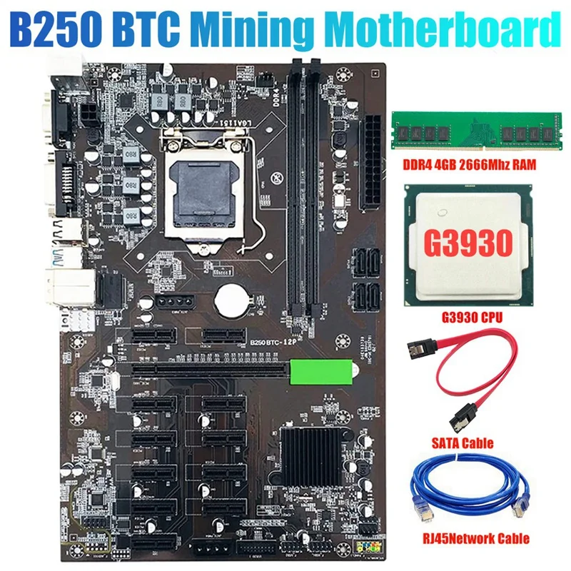 the best pc motherboard B250 BTC Mining Motherboard 12 PCI-E16X Graph Card LGA 1151 SATA3.0 Support VGA with DDR4 4GB 2666Mhz RAM motherboard pc