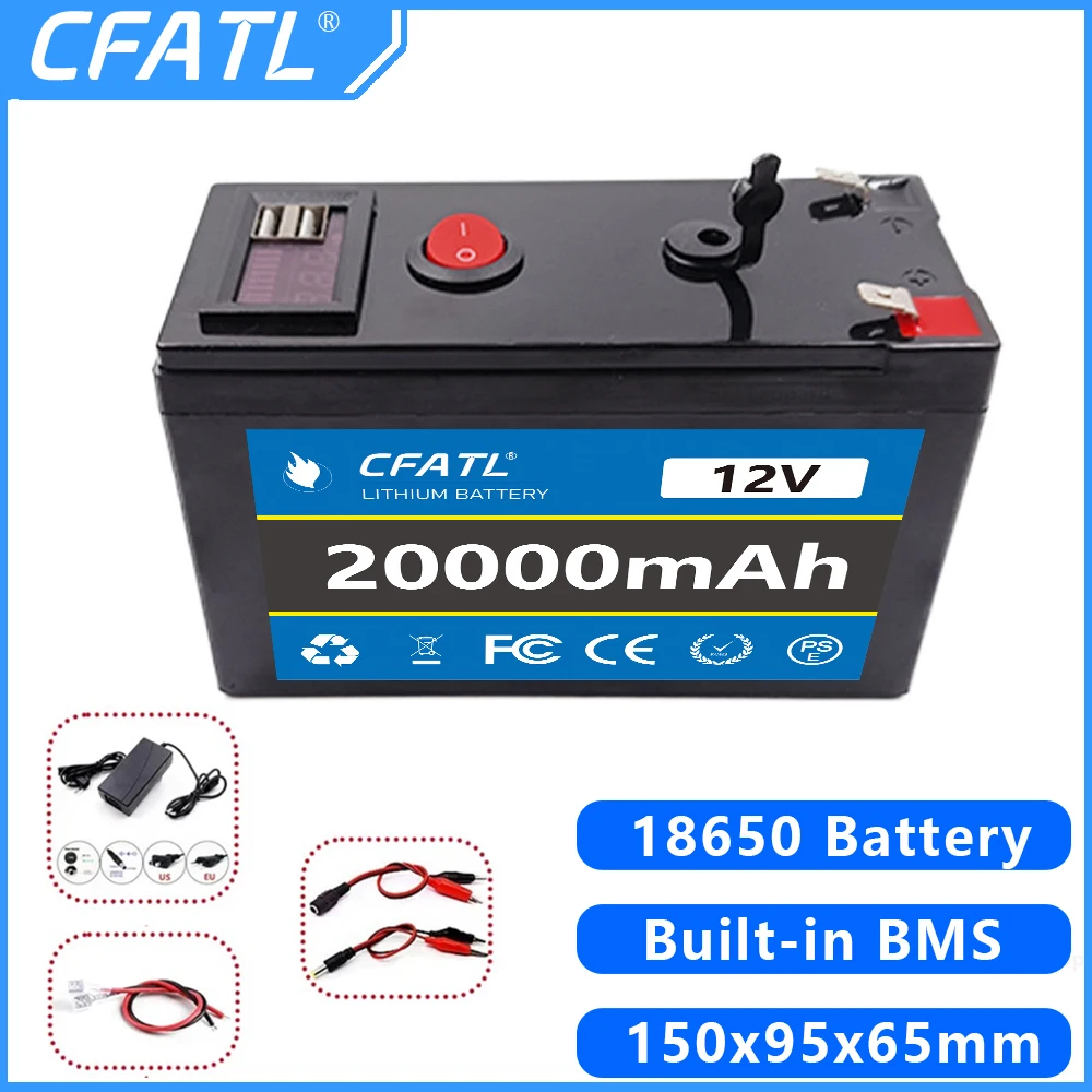

12V Battery 20Ah 18650 Lithium Battery Pack 29.4V 24V Lithium Battery Built-In BMS for Solar Power System Spare Battery Charger
