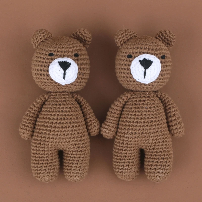 

1pc Baby Crochet Bear Stuffed Animal Sleeping Brown Bear Toy Newborn Gift