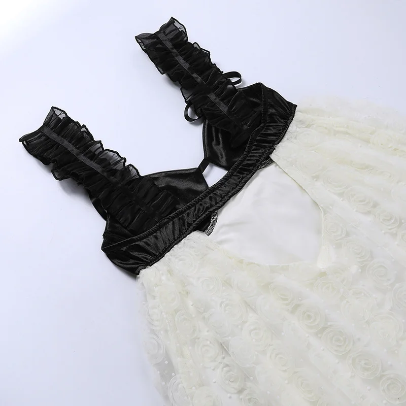Vestido Fantoye de encaje transparente con retazos para mujer, minivestido sexy con tirantes finos en color albaricoque, informal, holgado, para primavera 2025