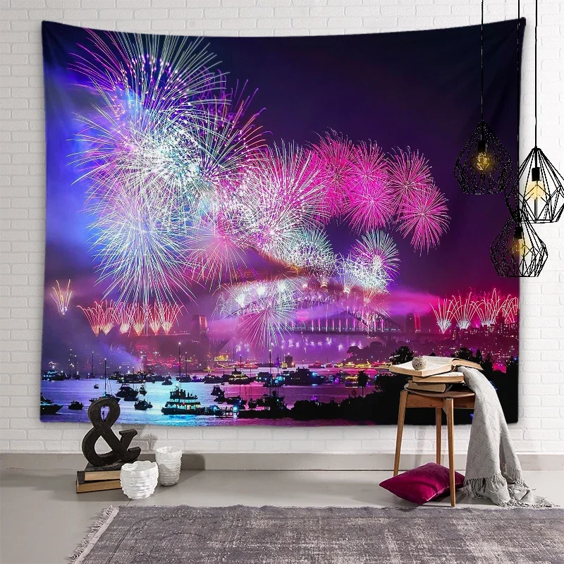 

Festive Fireworks Tapestry Celebration Passion Fireworks Tapestry Colorful Printing Decor Wall Hanging Dorm Living Room Bedroom