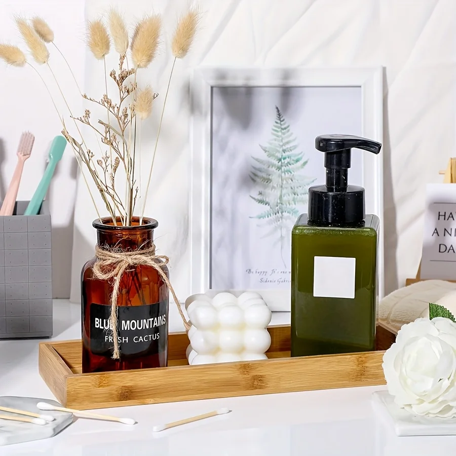 1pcs/2pcs/3Pcs Bamboo Serving Tray Bathroom Organizer Decorative Multi Use Bathroom Counter Tray with Edges Bamboo Vanity 3