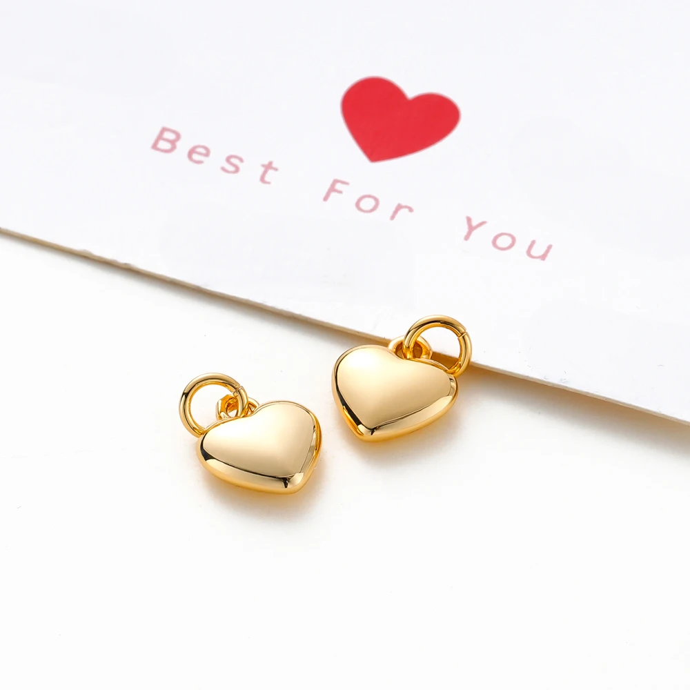 4pcs/lot 14K 18K Gold Plated Heart Charm with Jump Ring Necklace Making Supplies Solid Love Pendant For DIY Jewelry Accessories - 4