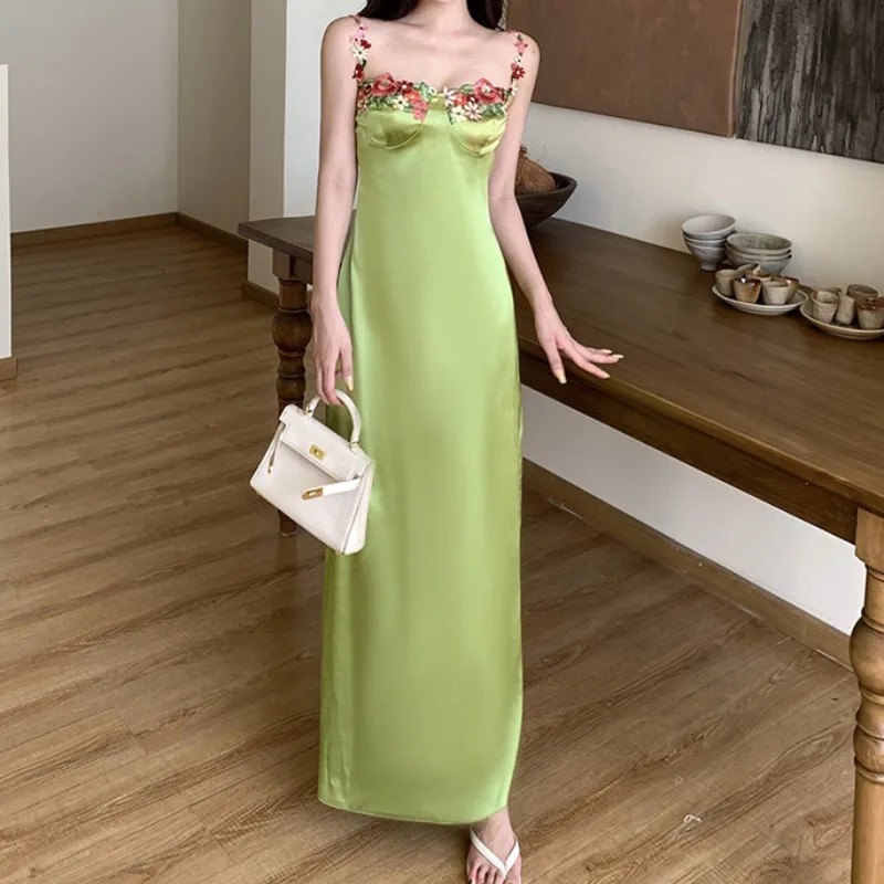 

New 2024 Summer Women's Sweet Sexy Girl Embroidery Lace Holiday Party Dress Pastoral Style Women Retro High Waist Lady Dresses