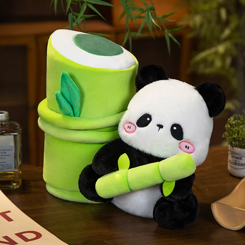 

35cm Creative 2 in 1 Panda In a Bamboo Tube Plush Toy Kawaii Panda in Bamboo Shoots Backpack Cute Stuffed Animal Doll Kids Gifts