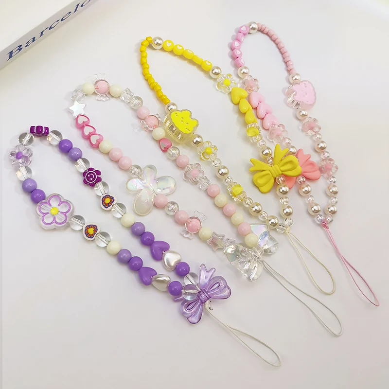 Handmade Beading Jewelry Bead Chain Phone Anti Loss Sling Short Lanyard for Keys Phone Strap Wrist Pendant Mobile Ph