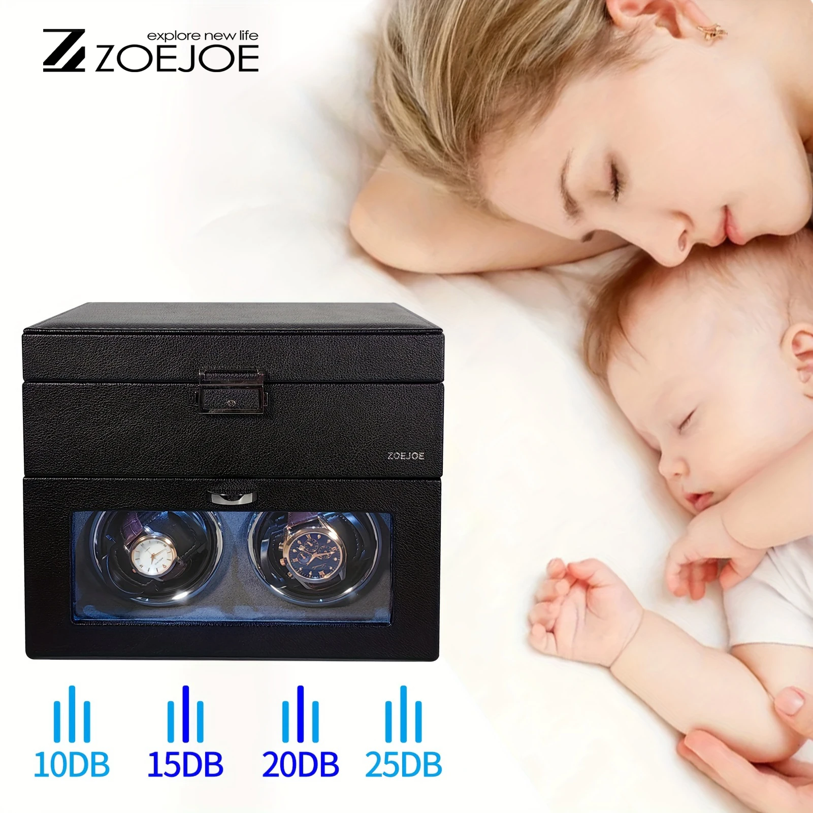 ZOEJOE 자동 시계 와인더 PU 가죽 US 플러그 시계 보관함(라이트 및 투명 커버 포함) 친구를 위한 생일 선물