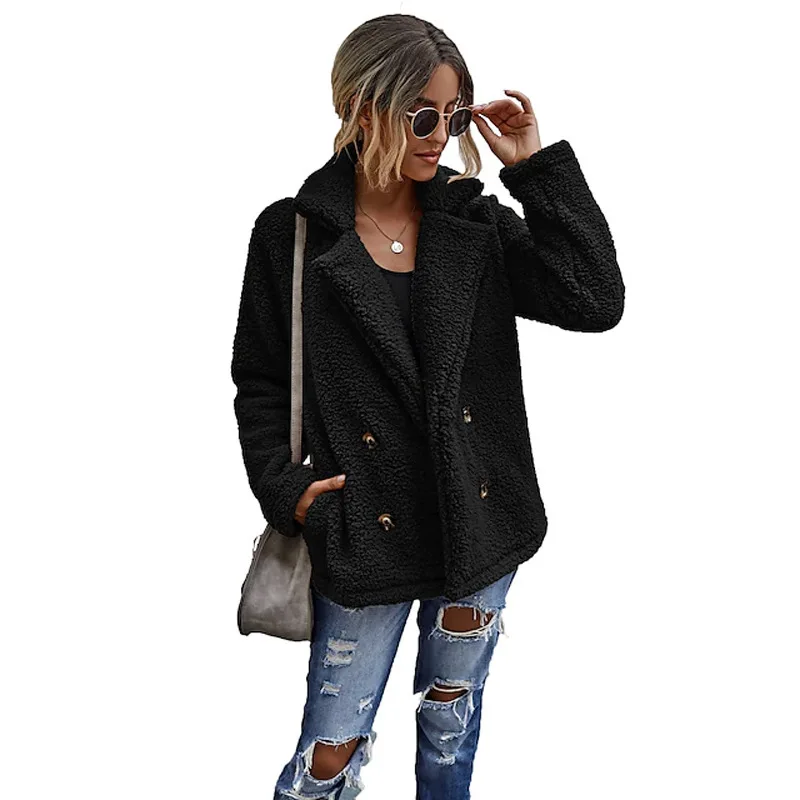 European and American Imitation Fur Coat Women's Lamb Wool Coat Suit Collar Short Long Sleeves Faux Green Faux Fur