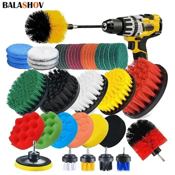 Electric Drill-Brush Head Kit  Attachment Power Scrubber Brush For Carpet Bathroom Kitchen Bathroom Car Cleaning Tool Wash Set