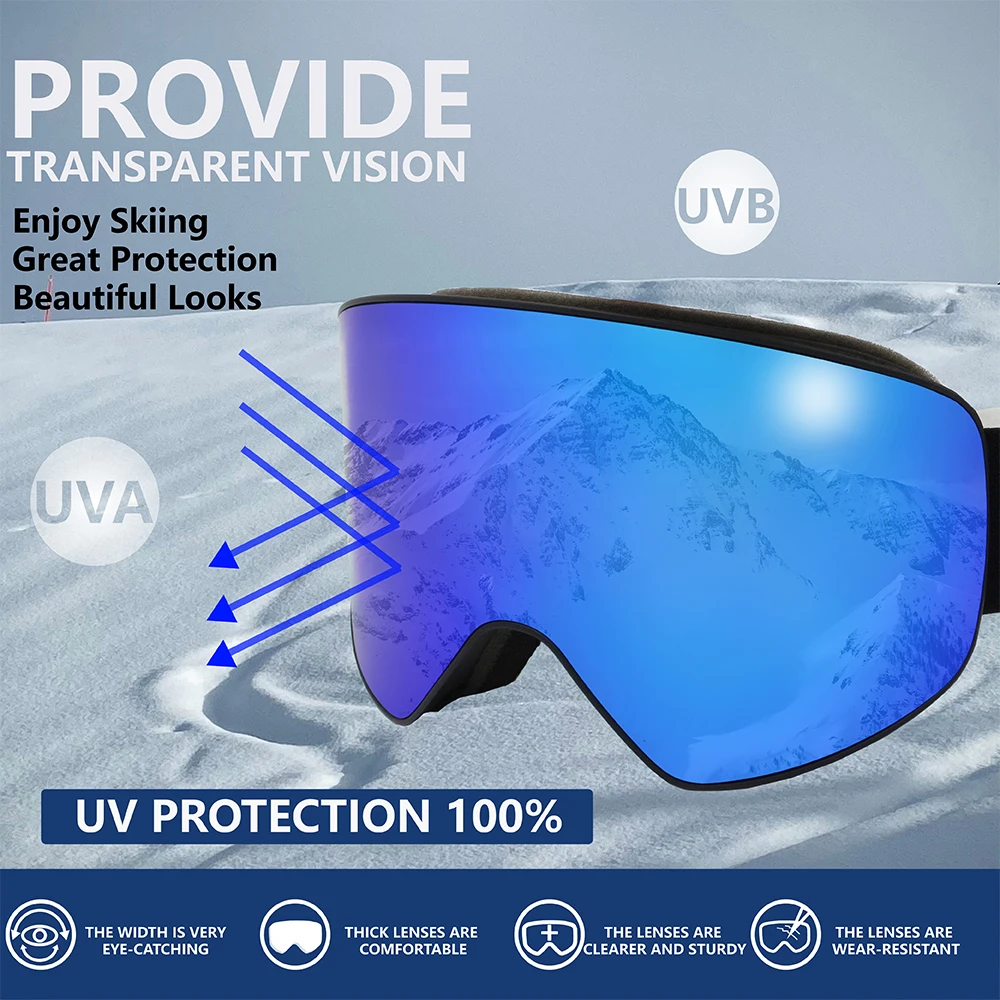 BRAND Winter Sports Ski Goggles UV400 Protection Ski Mask Male Female Anti-Fog Big Face Snow Glasses Skiing Snowboard Eyewear 4