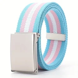 Vibrant Rainbow Canvas Belt with Square Buckle - Versatile & Stylish Accessory (SKY BLUE)