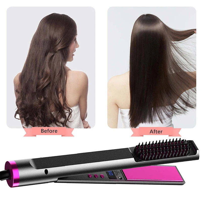 Professional 2 in 1 Hair Straightener Electric Flat iron Anti-Scald Brush Hot Comb Hair Style Tool 5