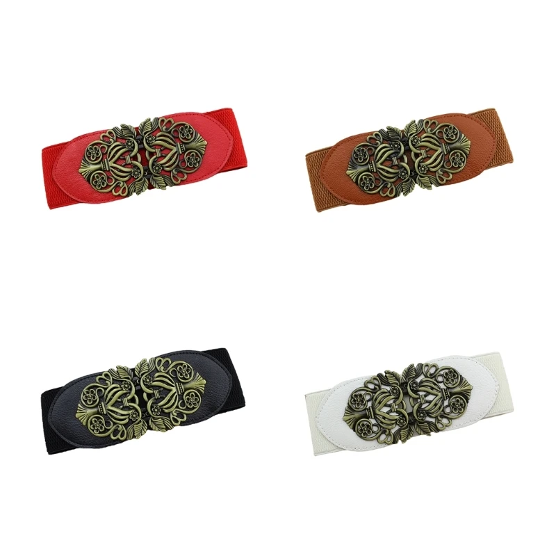 

Elastic Waist Belt for Women Ladies Dress Corset Fashion Female Stretch Waist Strap with Alloy Flower Buckle for Prom