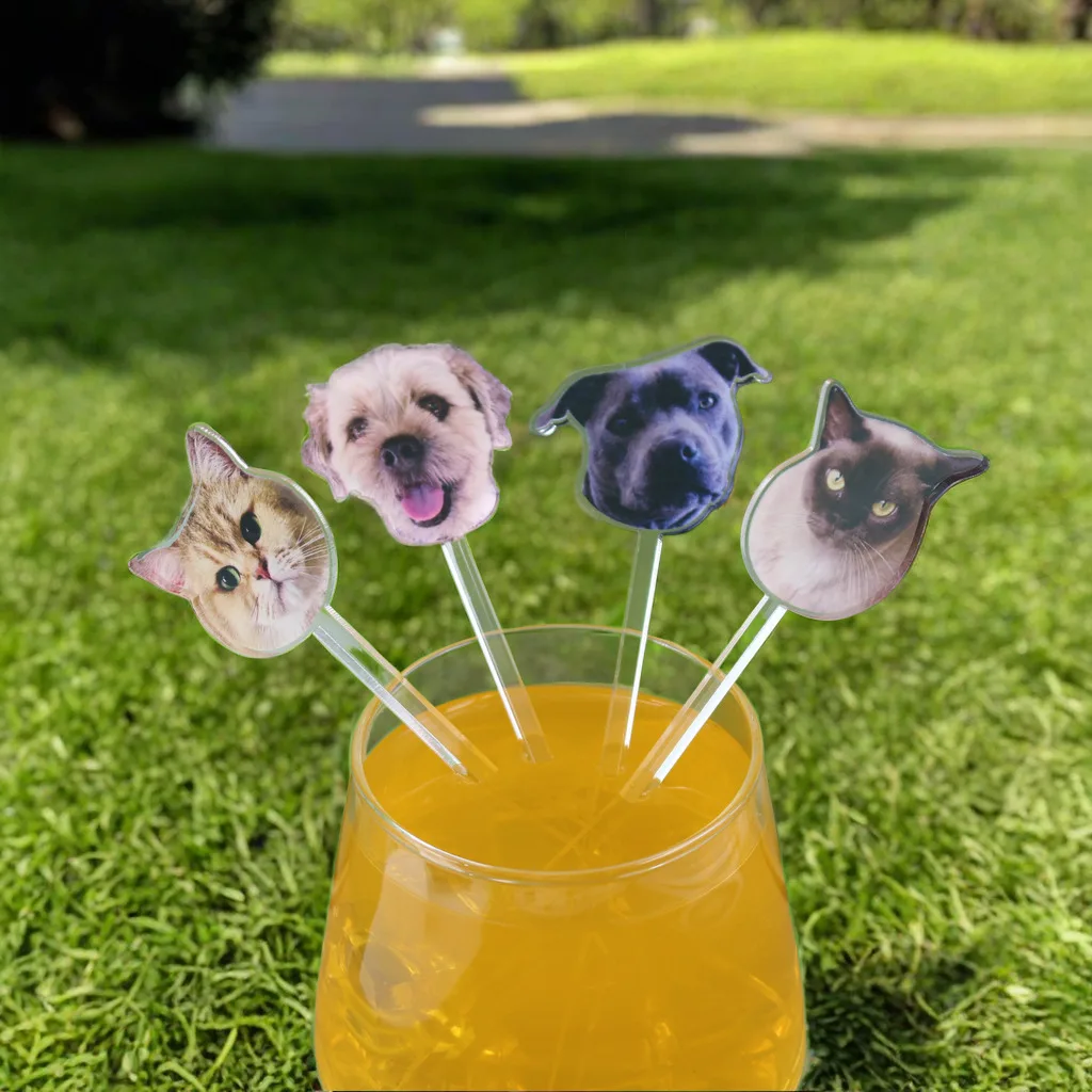 Drink stirrers personalized with dog face Pet Birthday stir sticks Custom Party Decorations wedding Cocktail swizzle sticks cocktail stir sticks