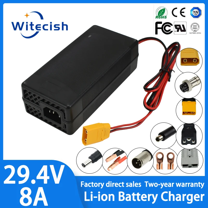 29.4V 8A Charger 24V 8A Li-ion Battery Smart Charger Used for 7S 24V Li-ion Battery, electric wheelchair Input 100-240V XT90