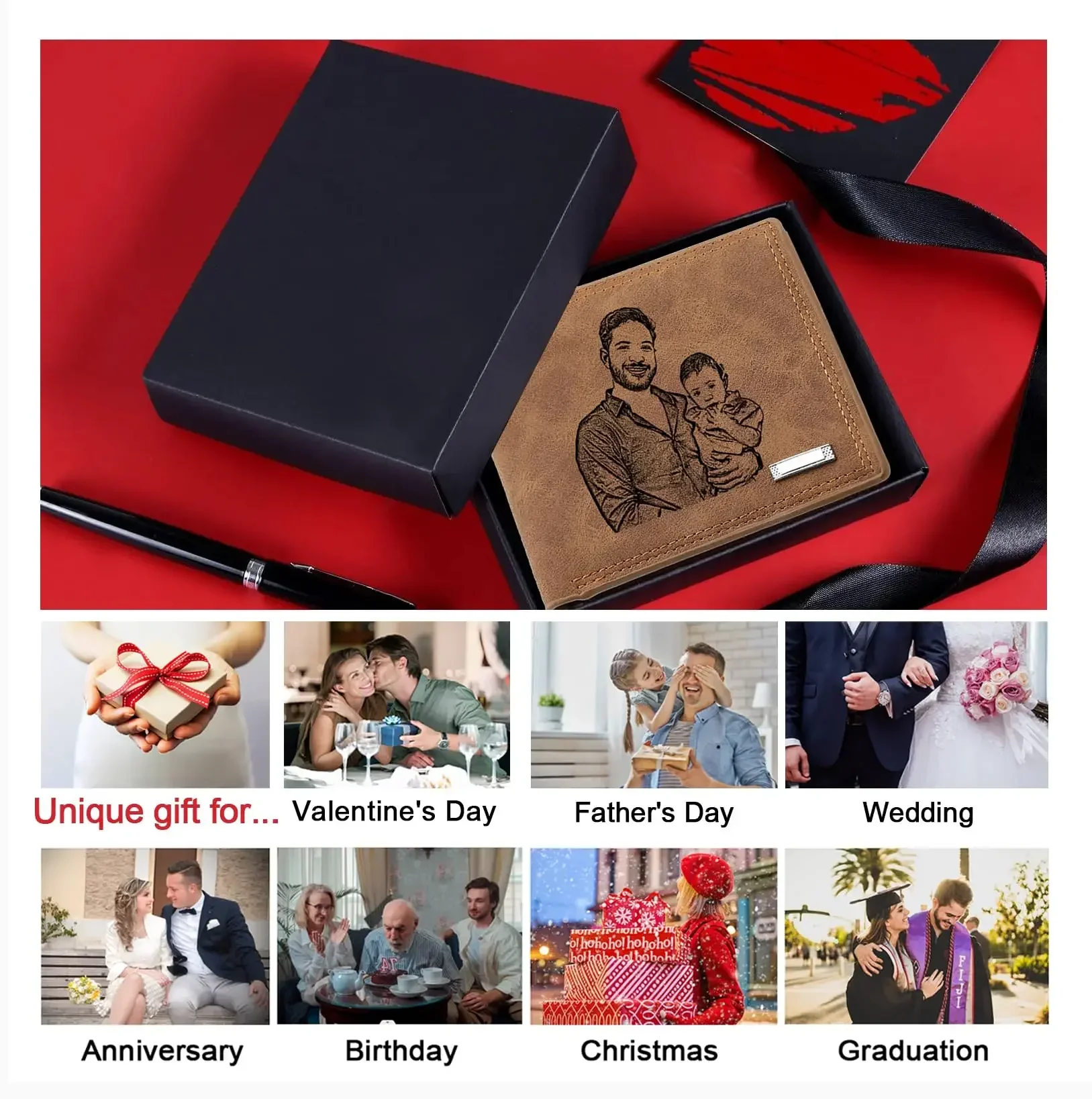 Men Wallets Personalized Photo Birthday Anniversary Custom Wallets for BF Christmas Customized Gifts for Dad Fathers Husband Son - 4