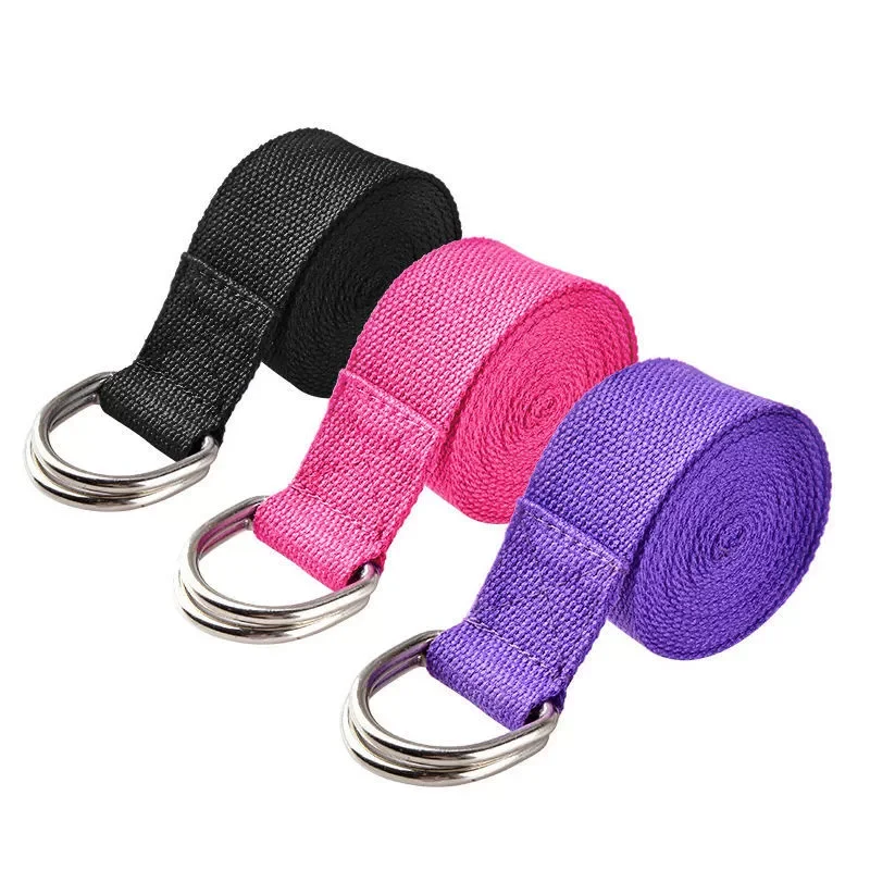 183*3.8cm Yoga Strap Cotton Exercise Yoga Belt Adjustable Woven Stretch D-Ring Buckle Fitness Stretching Bands Pilates Rope