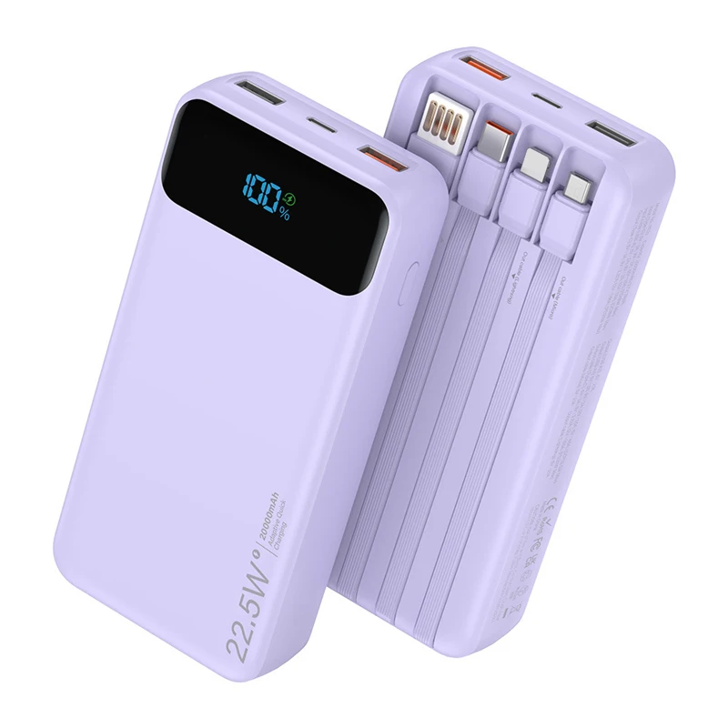 20000mAh 22.5W Fast Charging Power Bank With Built In 4-Cables With LED Display Charging Bank For IPhone Xiaomi Samsung_voghion.com