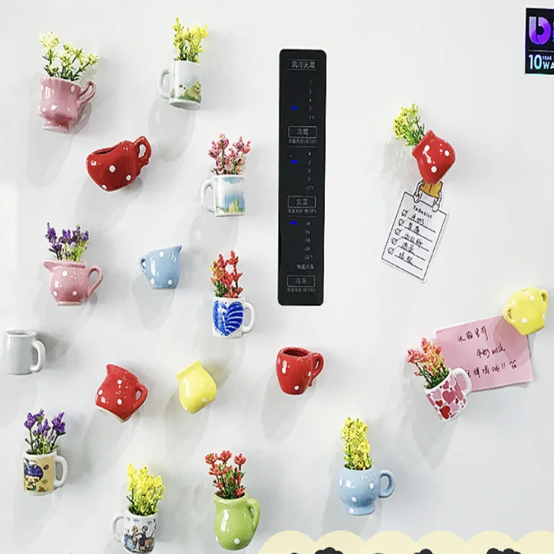 Mini Ceramic Vase Design Refrigerator Magnet Set DIY Flower Decor