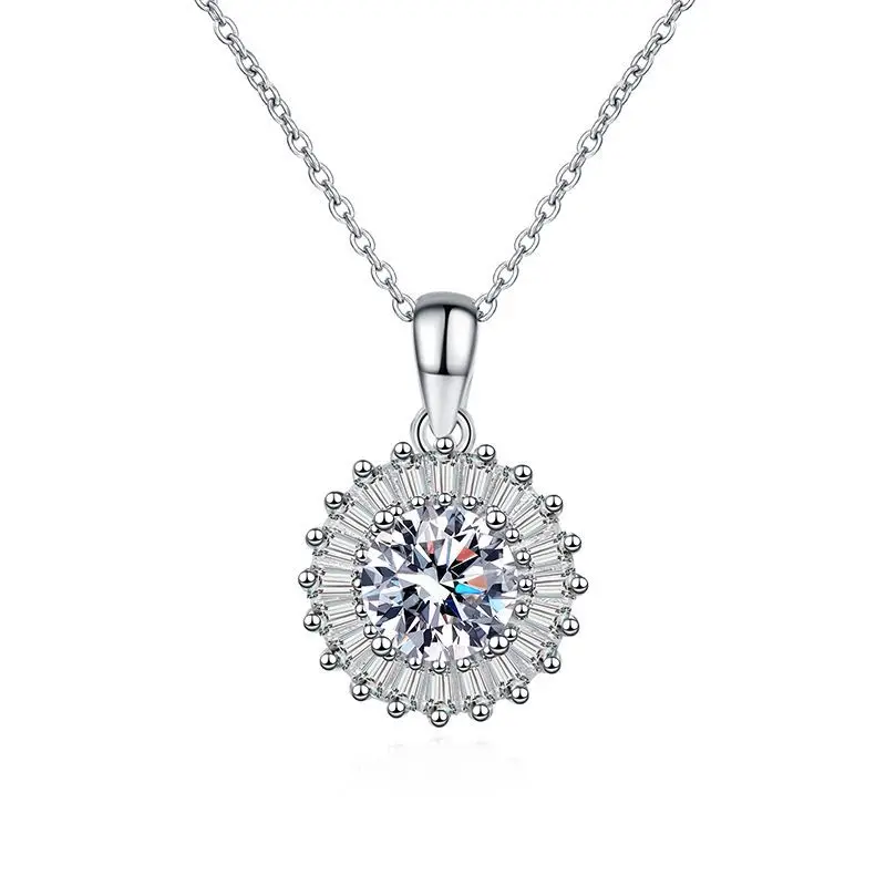 18K Real Platinum PT950 necklace, ladder square full diamond luxury pendant, collarbone chain, women's 1-carat moissanite