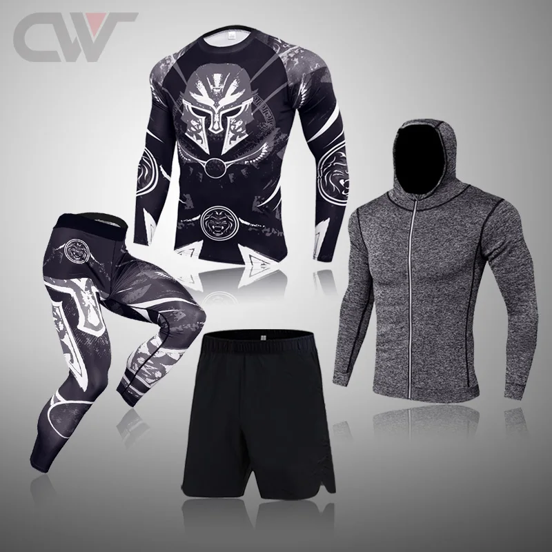 Thermal Underwear Set Thermal Underwear Men Winter Fitness 3D Printing Sparta Warm Base layer Sport Compression Suit