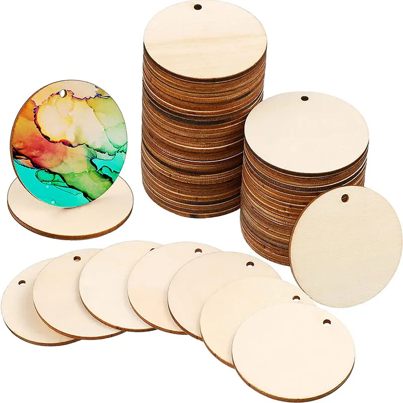 20-50Pcs Round Shape Natural Wooden Ornament Handmade Wood Slices with Hole Discs  Crafts for Wedding Party Christmas Home Decor