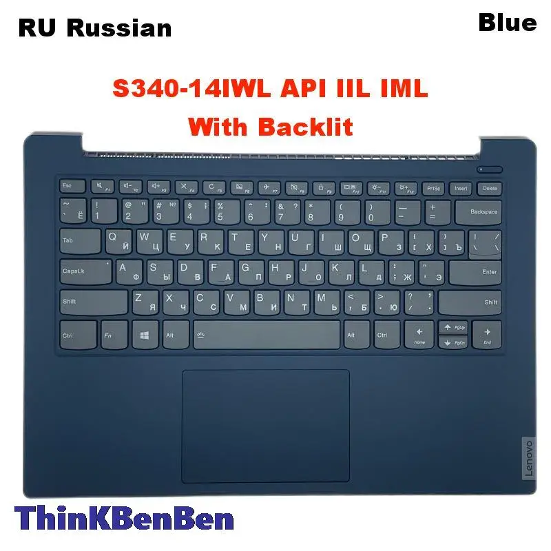 

RU Russian Keyboard With Blue Upper Case Palmrest Shell Cover For Lenovo S340 14 IWL API IIL IML Laptop 5CB0S18593