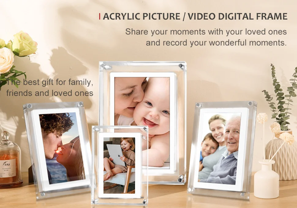 Description Picture 2 of itemAcrylic Digital Photo Frame 5 Inch 1000mAh IPS Screen 2G Memory Volume Button Speaker Type C Cut Gift for Loved Porta Retrato