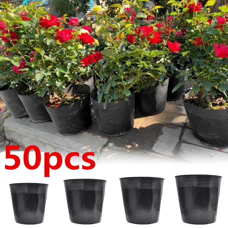 Nursery pots 50pcs Black Soft Plastic Seedling Planting Bowl Breathable Nutrition Plants Cup Flower Vegetable Garden Grow Bags