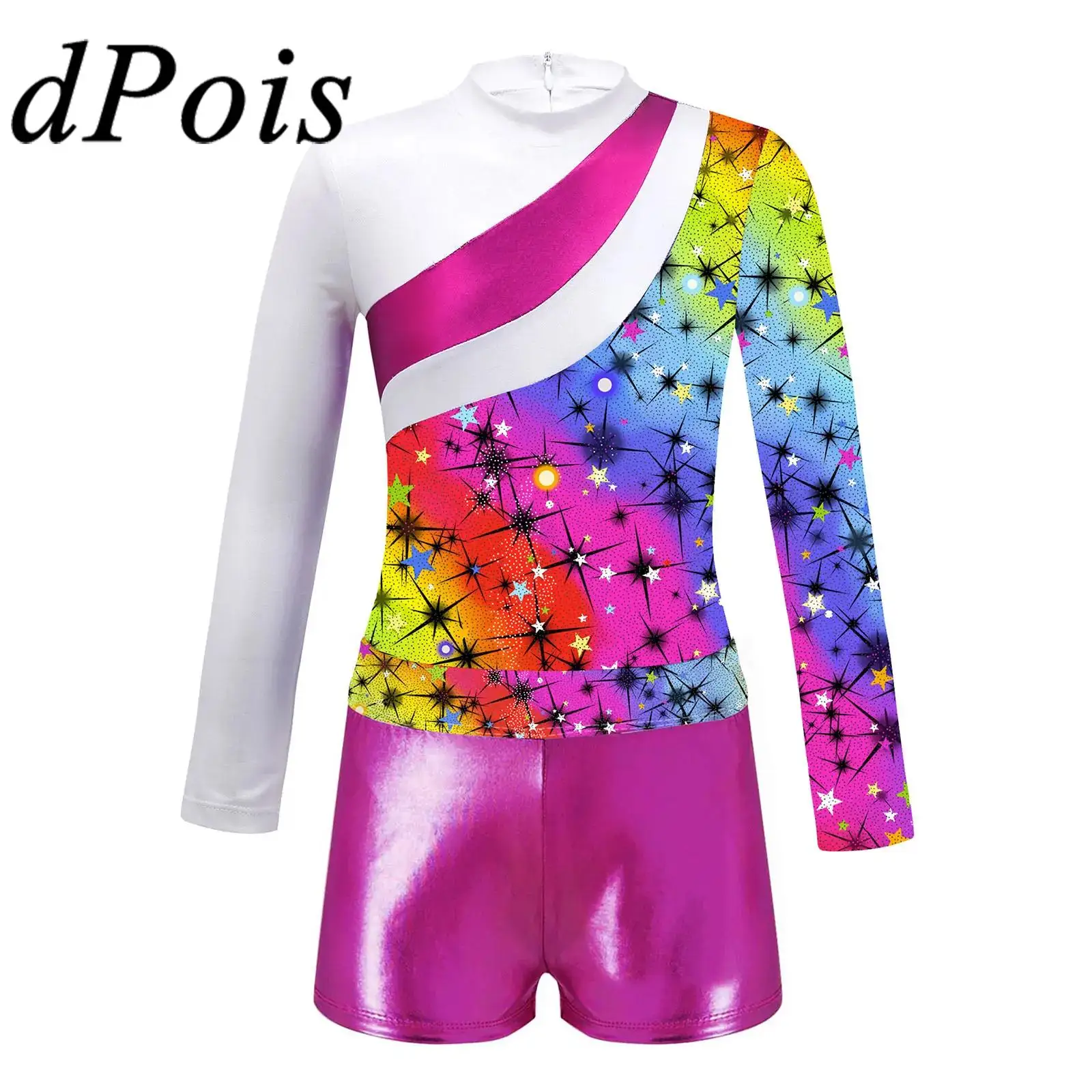 

Kids Ballet Dance Outfit Printed Patchwork Gymnastics Leotard with Shorts Bodysuit for Girls Dancing Competition Jumpsuit