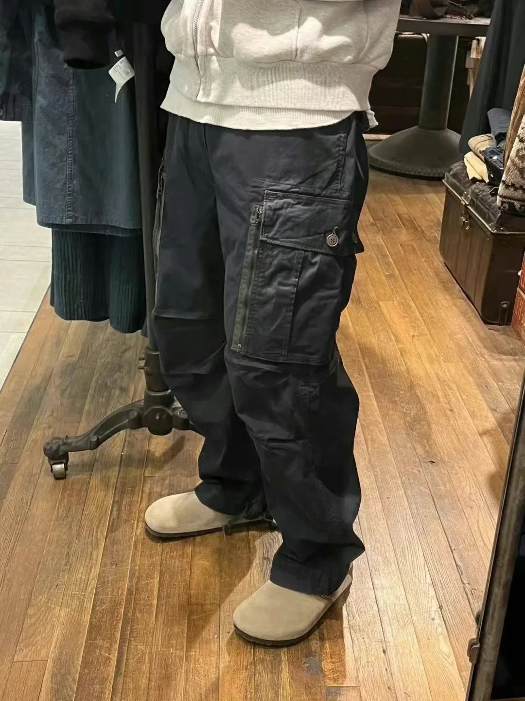 24SS RRL Japanese Casual Pleated Retro Color Patchwork Pockets Wax Dyed and Washed Cargo Pants for Men