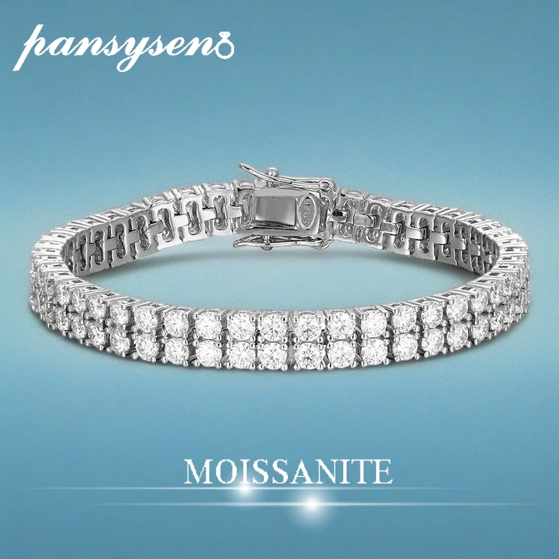 

PANSYSEN 100% 925 Sterling Silver 3MM D Color Double Row Moissanite Tennis Bracelets for Women Man Diamond Pass Test Party Gift