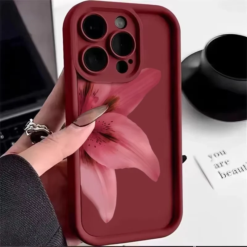 Elegant Wine Red Floral Phone Case - Shockproof & Stylish Cover