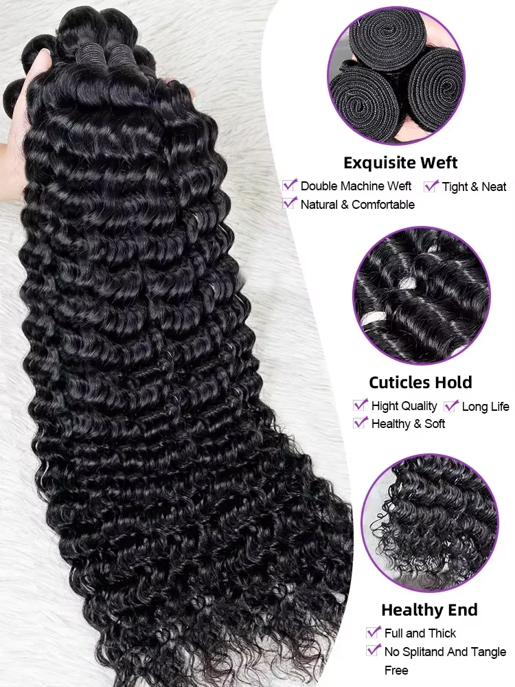 30 32 Inch Deep Wave Human Hair Bundles Brazilian Remy Unprocessed Weaving Curly Hair 1/3/4 Bundles Weave Extensions Deals 3