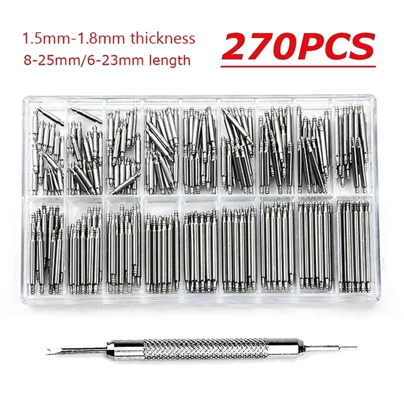Premium Stainless Steel Spring Bar Set - 270 Pieces for Watchband and Strap Repair