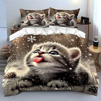 Ensemble cadeau sur le thème des chatons d'hiver, plusieurs tailles pour enfants et adultes, ensemble de literie exquis 3 pièces, cadeau 2