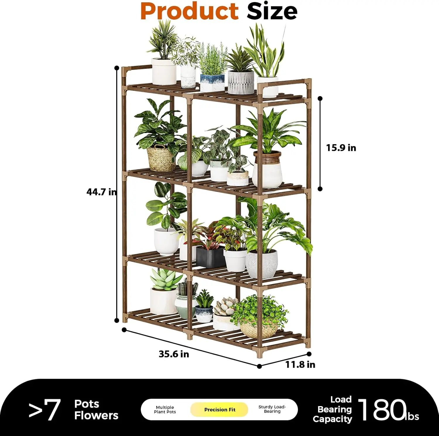 4-Tier Wood Plant Stand with Grow Lights for Indoor Plants, Large Flower Shelf for Patio Living Room Balcony