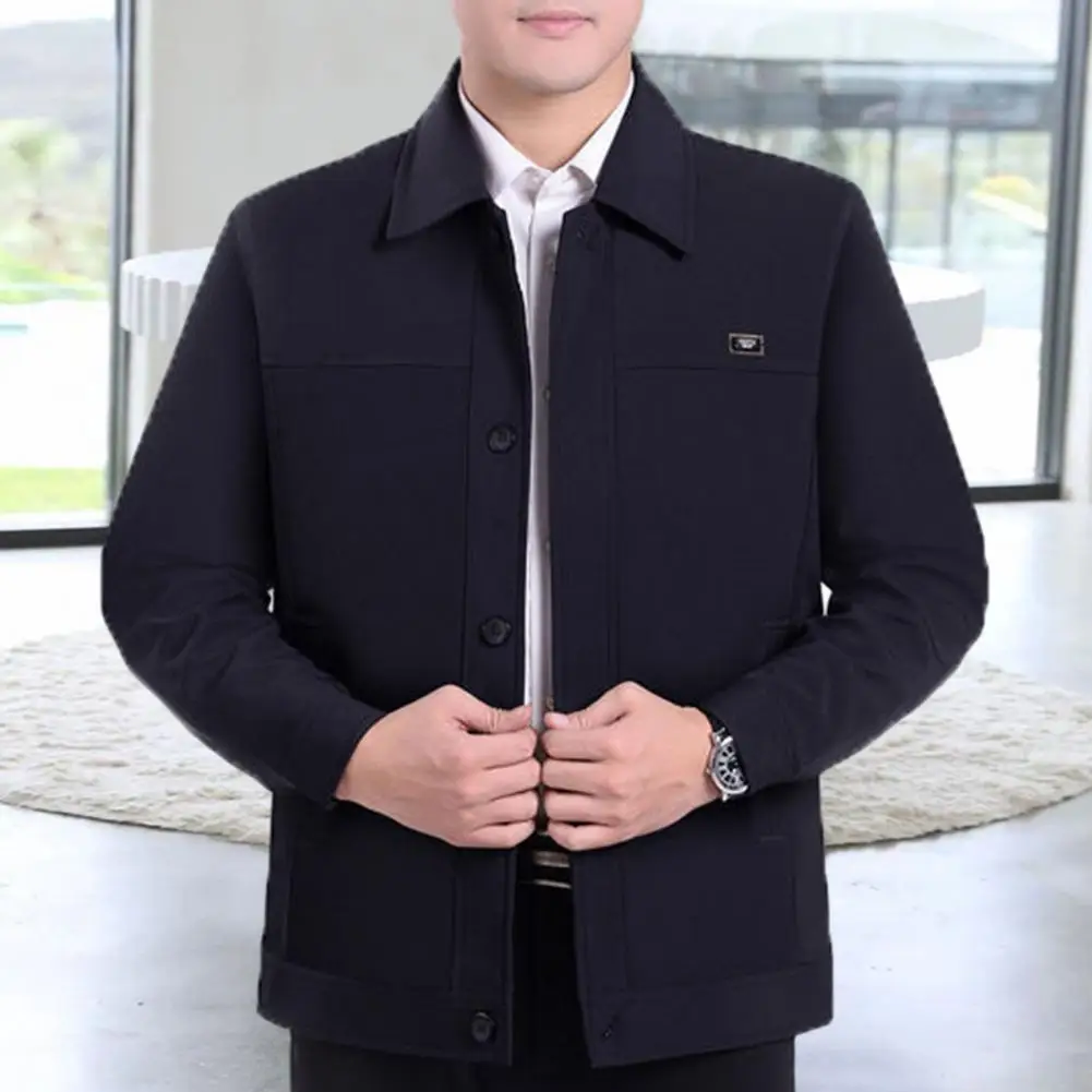 

Button Closure Men Jacket Stylish Men's Lapel Jacket Thin Solid Color Long Sleeve Button Up Pockets for Fall Spring Fashion Men