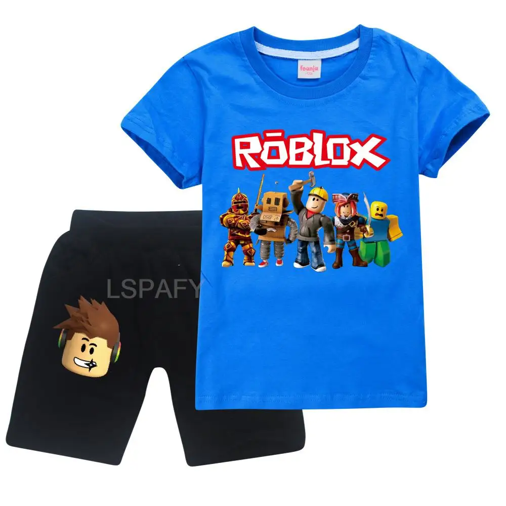 Roblox Game Peripheral Terno casual bidimensional para meninos e meninas,  camiseta infantil, shorts, chapéus, novo, 3 peças