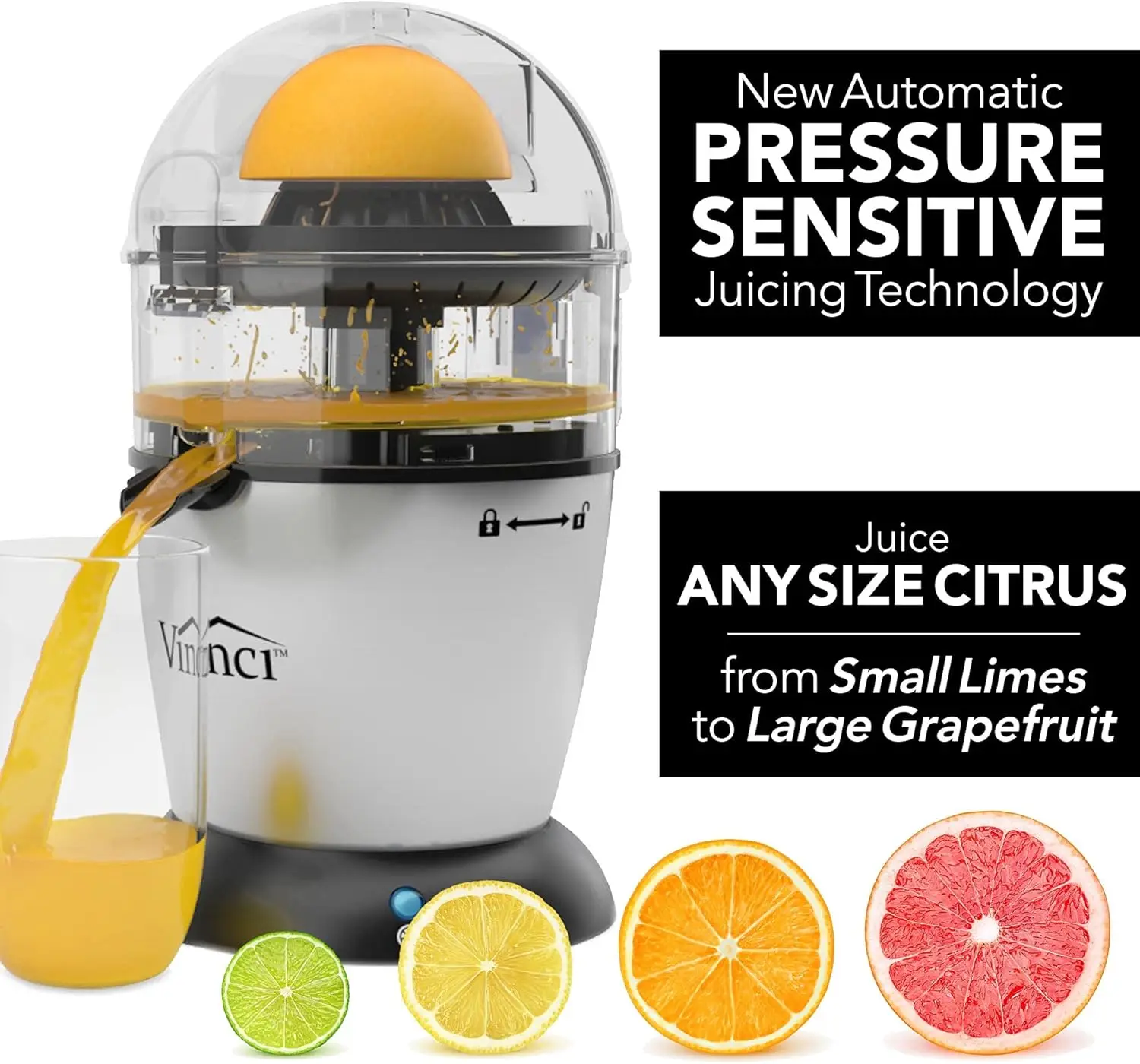 Hands Free Electric Citrus Juicer, 1-Button Juicer Machine, Orange Lime Grapefruit Lemon Squeezer, Easy to Clean Orange Ju 2