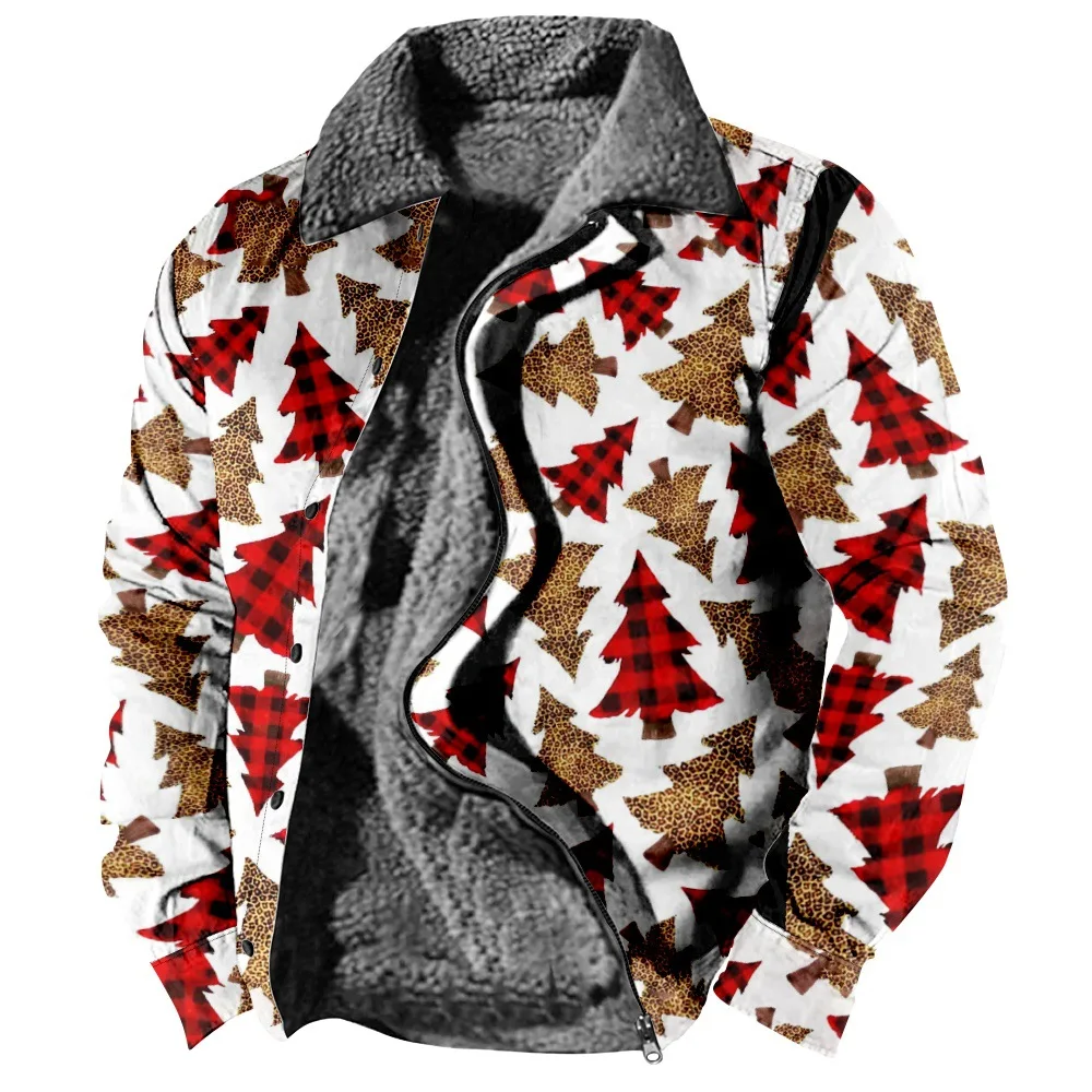 

New Christmas Collection Collection J Personalized Casual Print Long Sleeve Zipper Sweater Polo Collar Cotton Coat Winter a03