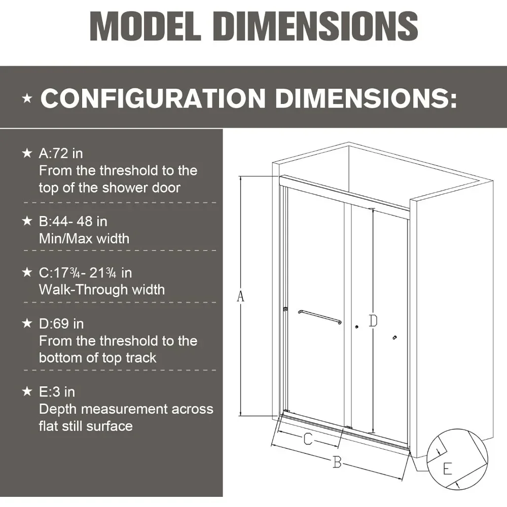 Shower Door 44-48 "W Sliding Showers Doors Adjustable Semi-Frameless Bypass SGCC Tempered Glass Doors Bathroom Shower Door