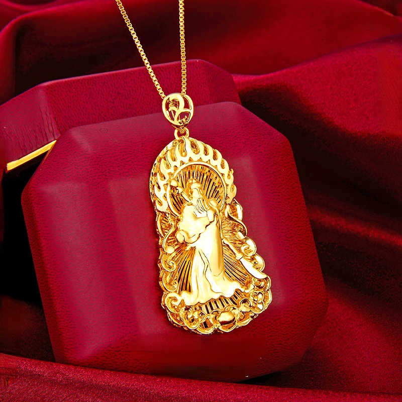 

Coating Pure 24k Gold Color A Buddism Godness Guanyin Pendant for Men Women Fine Jewelry Without Chain Wedding Birthday Gifts