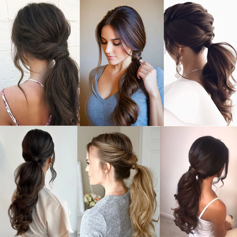LUPU Hair Ponytail Extensions Wig Natural False Tail for Women Synthetic Black Brown Wavy Ponytail with Elasitc Band for Women