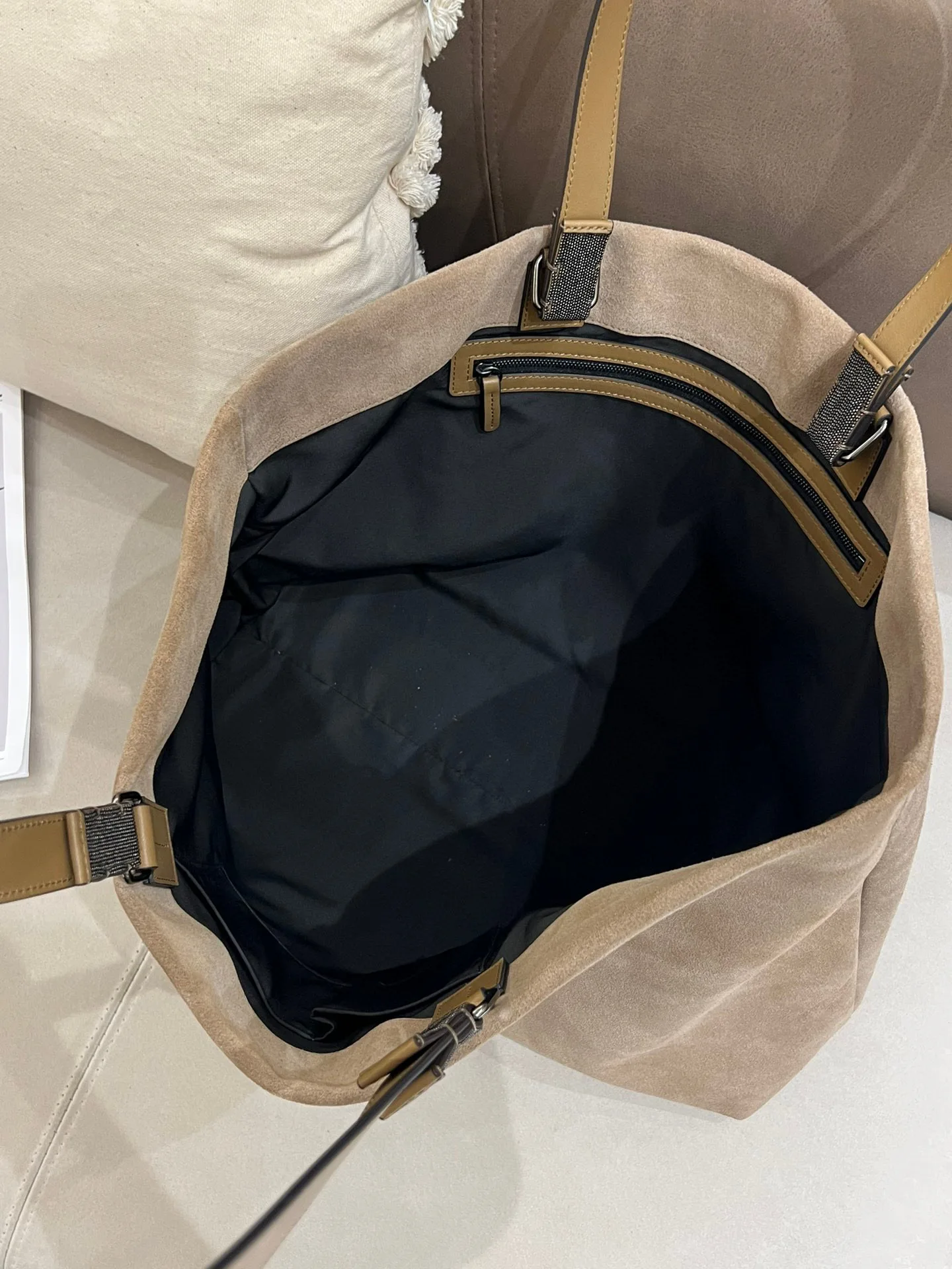 Genuine Suede Leather Beads Embellished Casual Tote Bag