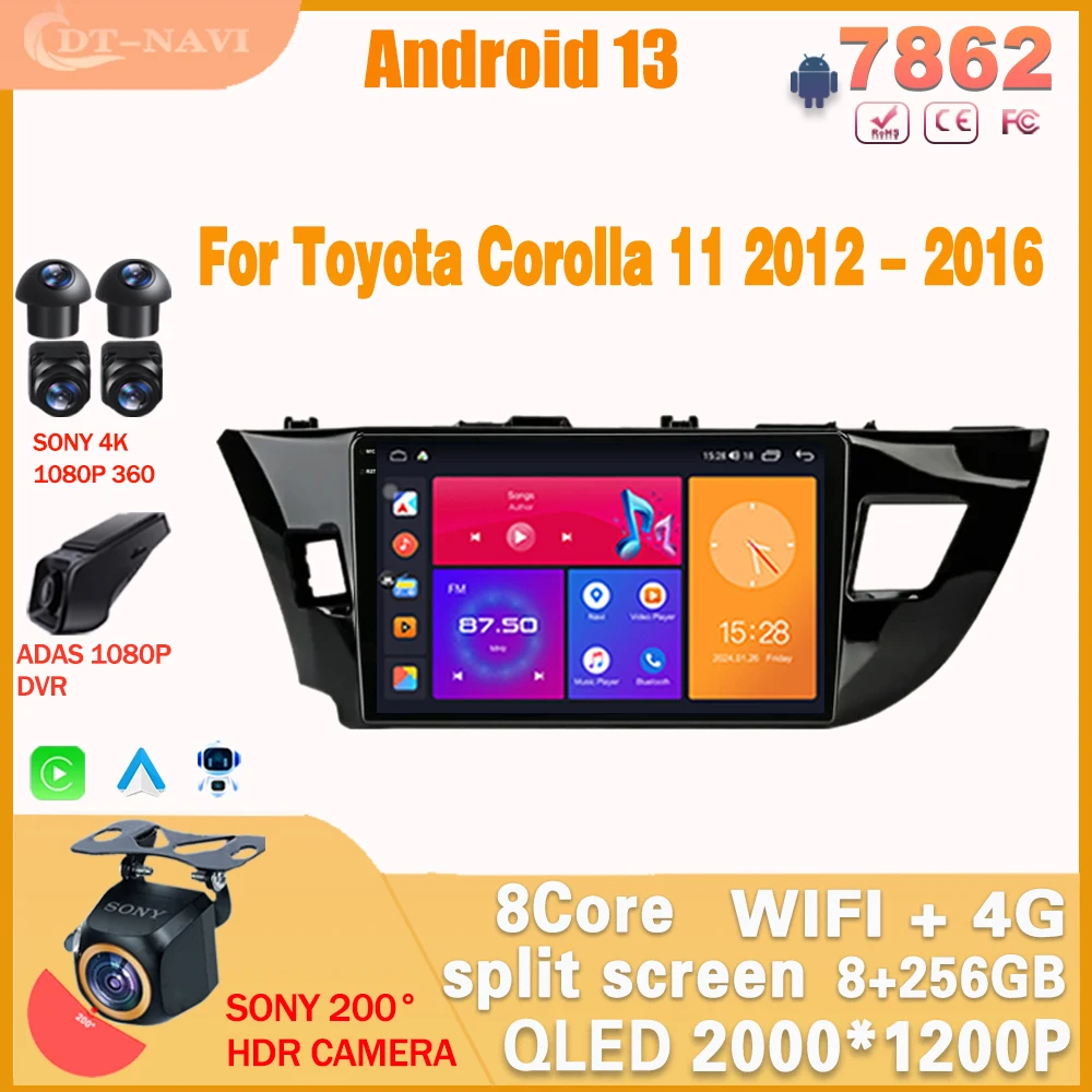

Android 13 для Toyota Corolla Ralink 2013-2016 автомобильное радио Android автомобильный мультимедийный видеоплеер GPS навигация Carplay стерео 4G