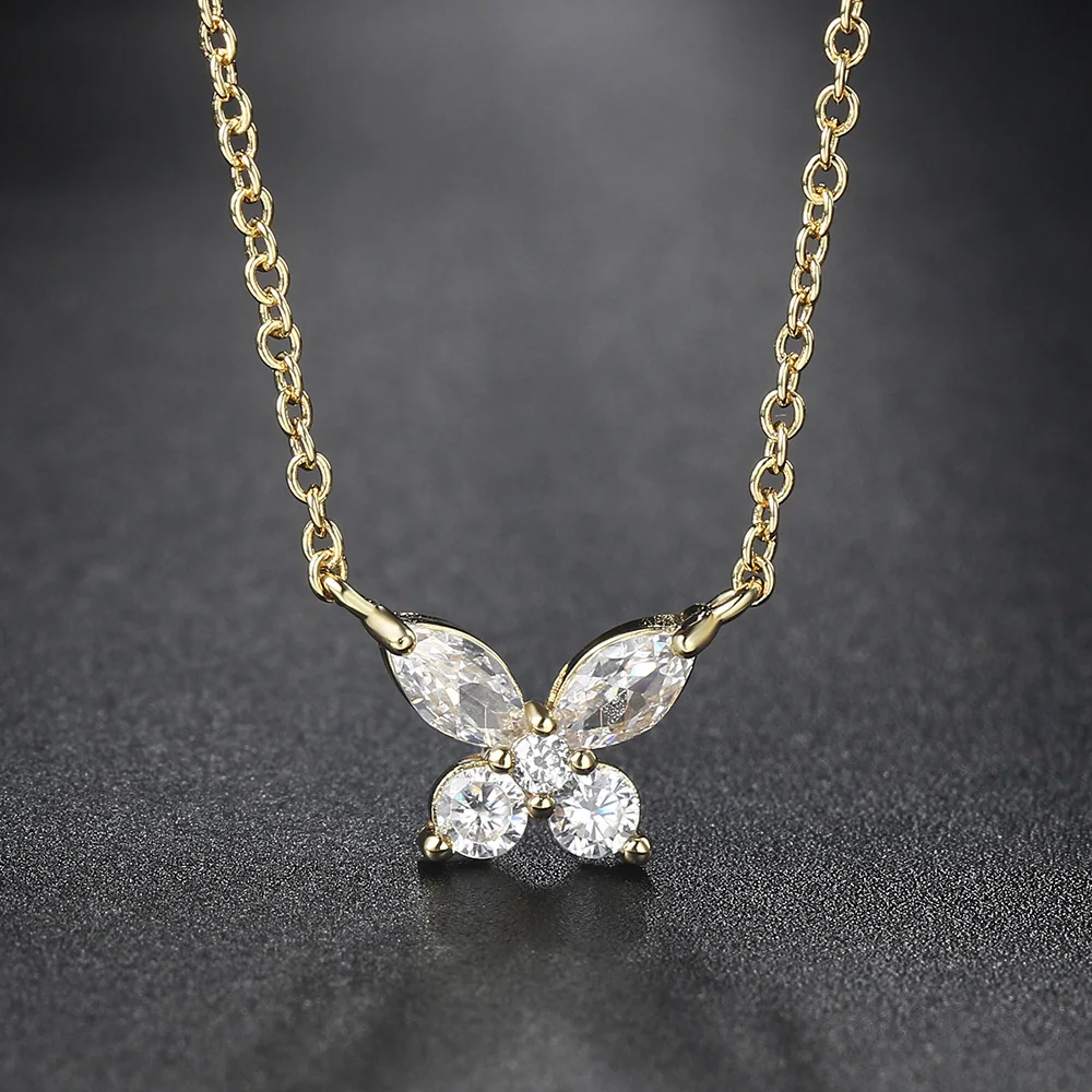 Aesthetic Butterfly Pendant Women's Necklaces Korean Fashion Cubic Zirconia Gold Color Choker Chain on The Neck Jewelry N052