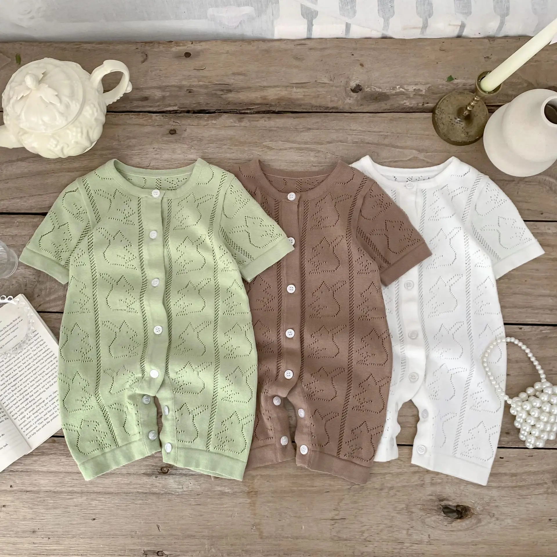 ToddlerBabyBoySummerNewFashionRomperShortSleeveKnittedSolid