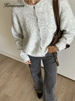 Hirsionsan élégant à manches longues pull femmes 2024 nouveau simple boutonnage femme Cardigan décontracté doux cachemire tricoté vêtements d'extérieur 1