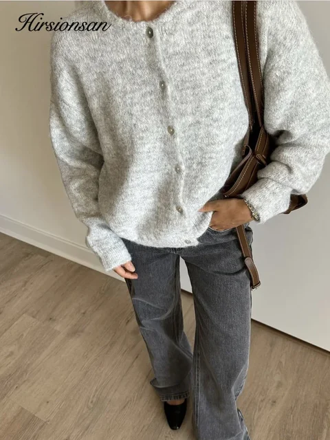 Hirsionsan élégant à manches longues pull femmes 2024 nouveau simple boutonnage femme Cardigan décontracté doux cachemire tricoté vêtements d'extérieur 1